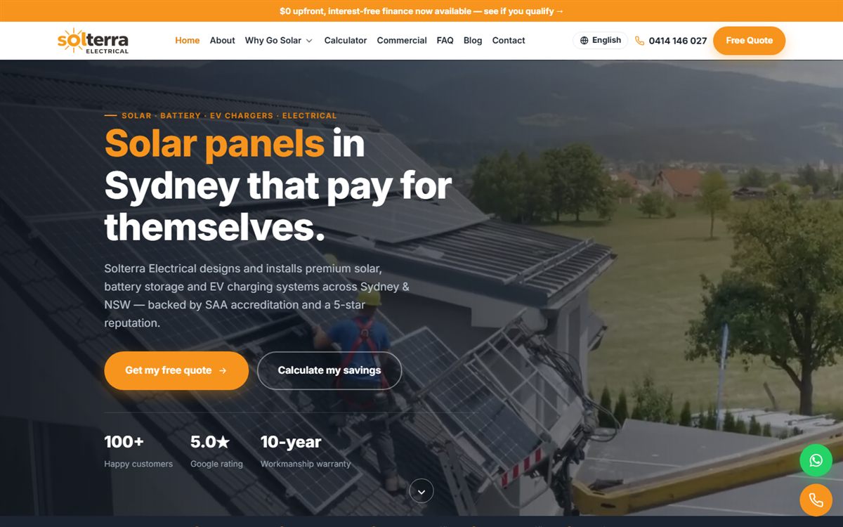 Homepage of the Solterra Electrical website